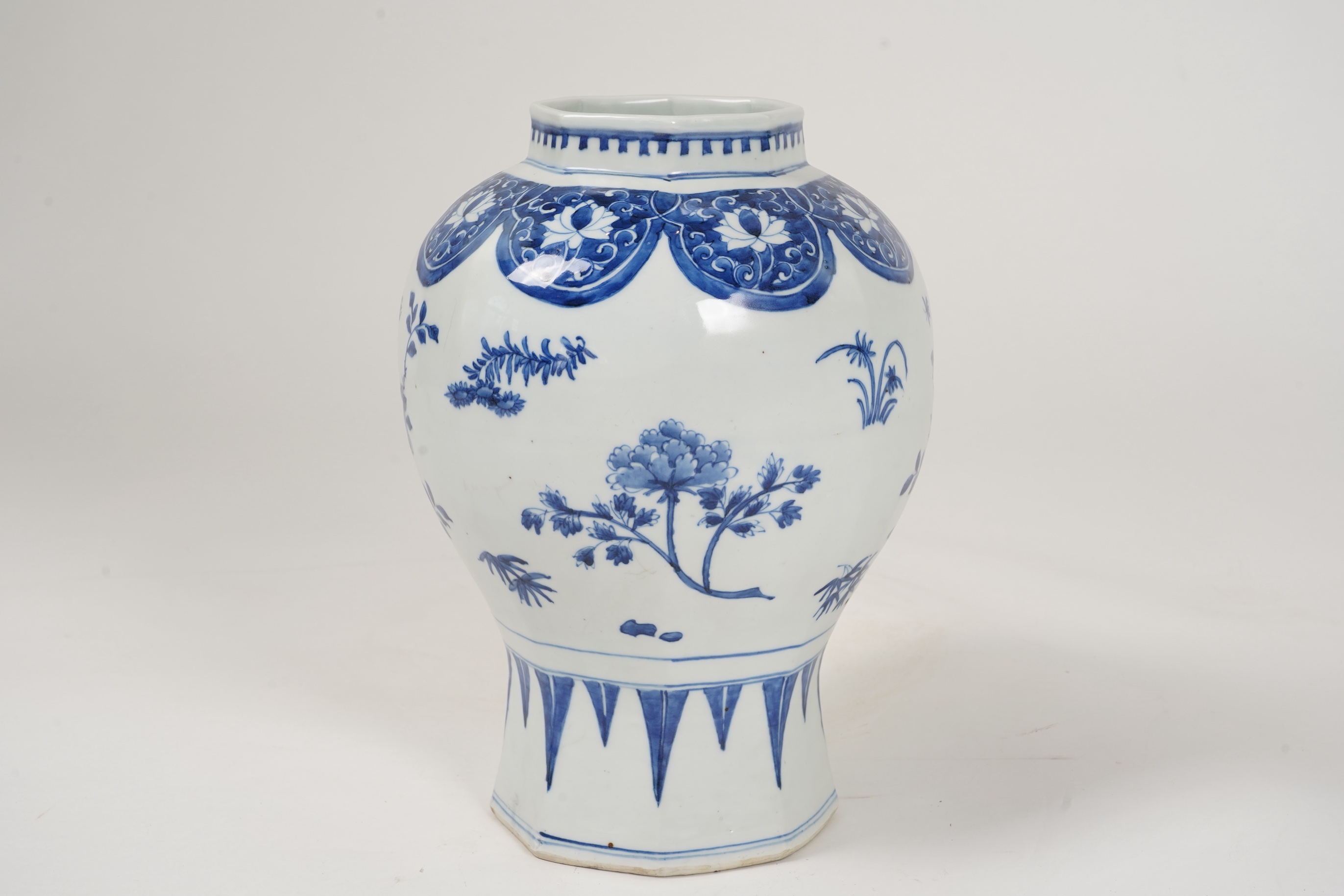 A Chinese blue and white baluster jar, possibly Transitional period